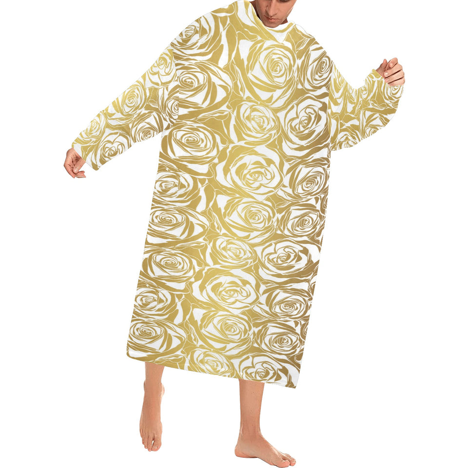 Rose Pattern Print Design 05 Blanket Robe with Sleeves