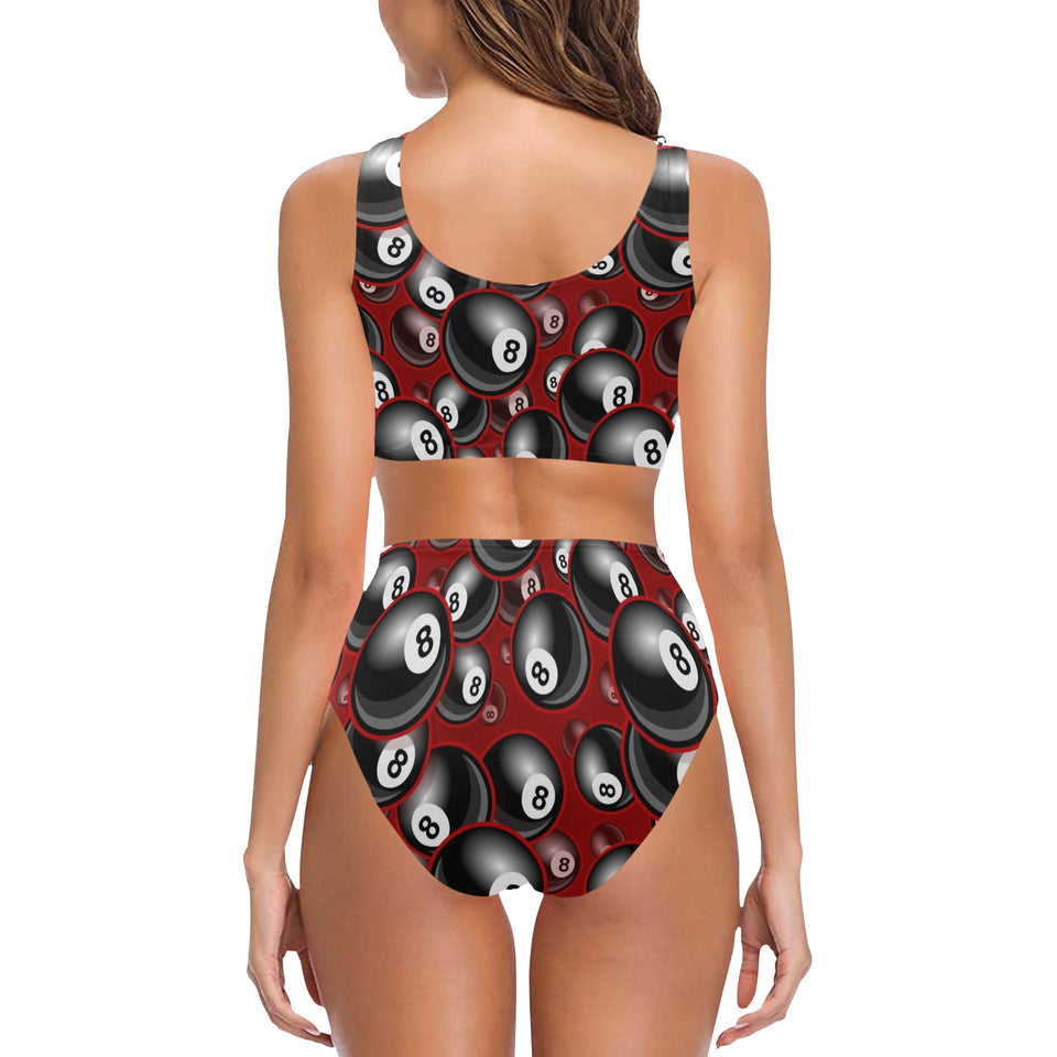 Billiard Ball Pattern Print Design 05 Chest Bowknot High Waisted Bikini Swimsuit