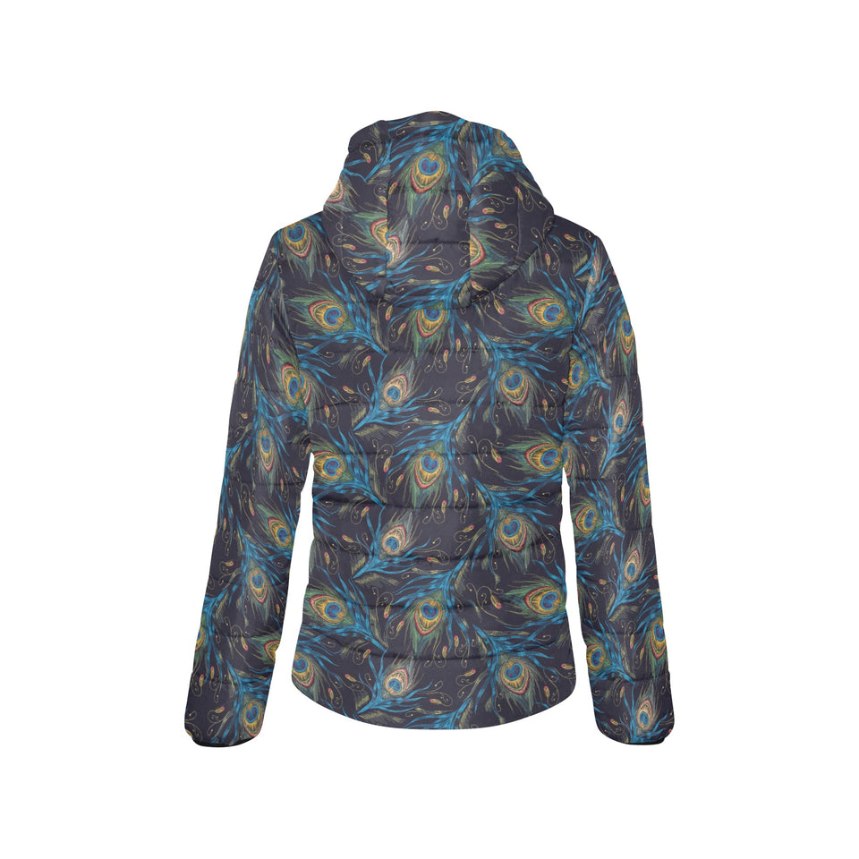 Beautiful peacock feather pattern Women's Padded Hooded Jacket