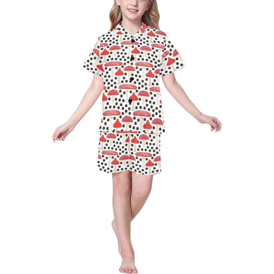 Red mushroom dot pattern Kids' Boys' Girls' V-Neck Short Pajama Set