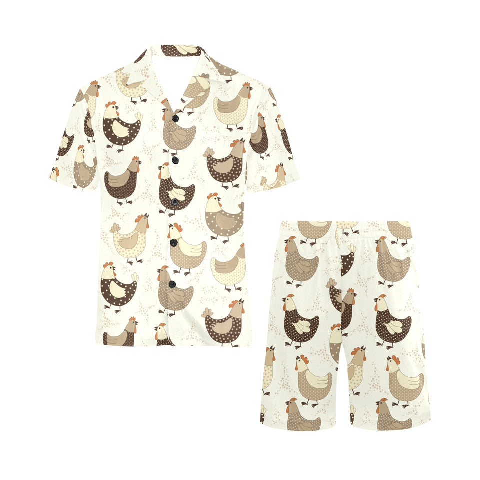Cute rooster chicken cock Men's V-Neck Short Pajama Set