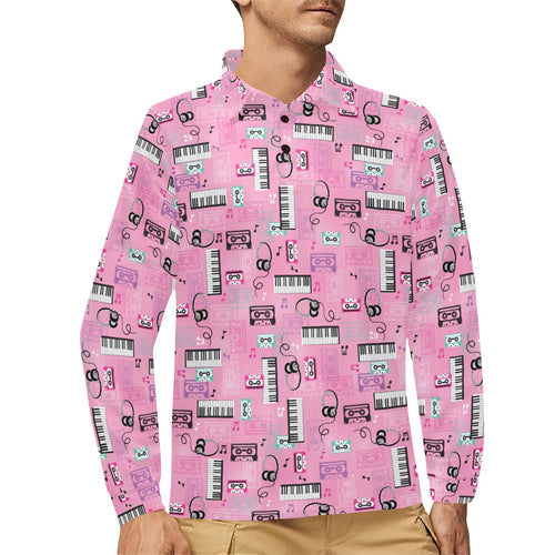 Piano Pattern Print Design 01 Men's Long Sleeve Polo Shirt