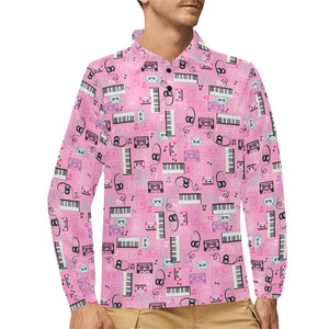 Piano Pattern Print Design 01 Men's Long Sleeve Polo Shirt