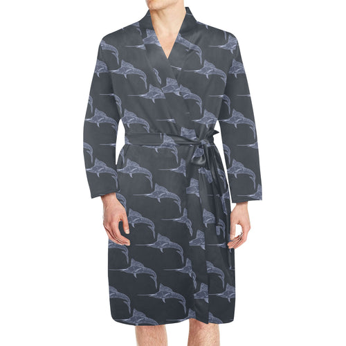 Swordfish Pattern Print Design 03 Men's Long Sleeve Belted Night Robe