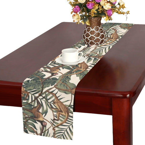 Monkey tropical leaves background Table Runner