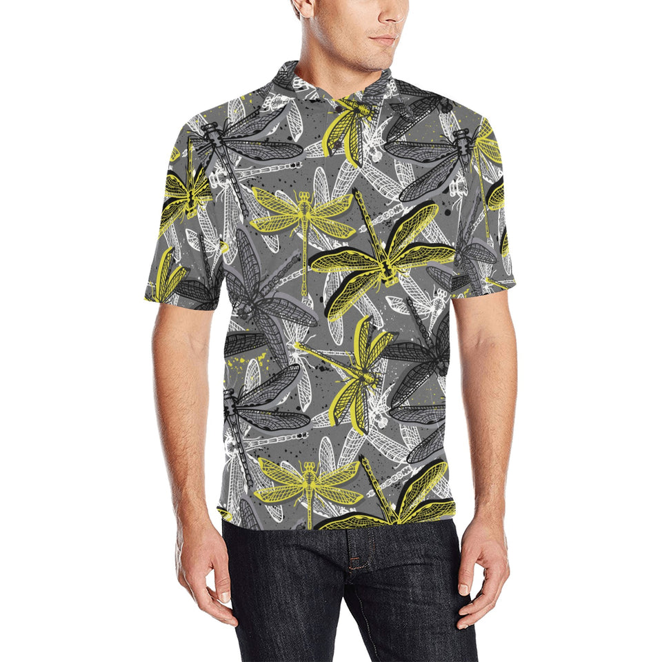 Hand drawn dragonfly pattern Men's All Over Print Polo Shirt