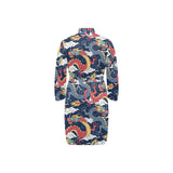 Blue red dragon cloud pattern Men's Long Sleeve Belted Night Robe
