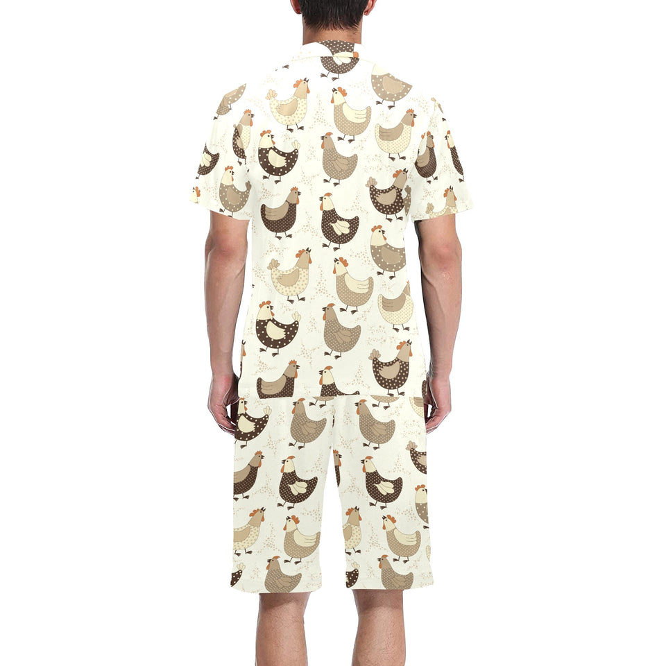 Cute rooster chicken cock Men's V-Neck Short Pajama Set
