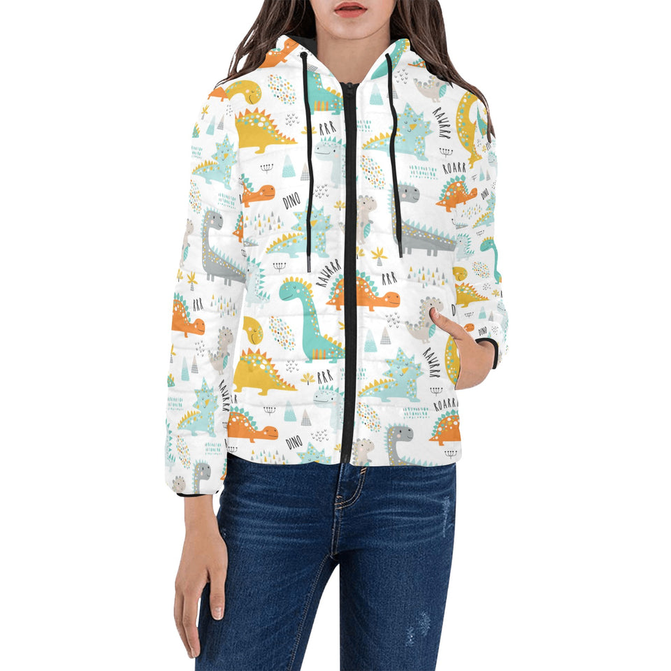 Cute funny kids dinosaurs pattern Women's Padded Hooded Jacket