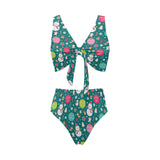 Snowman bird decorative elements christmas pattern Chest Bowknot High Waisted Bikini Swimsuit