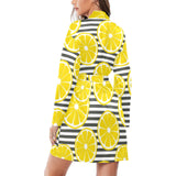 slice of lemon design pattern Women's Long Sleeve Belted Night Robe