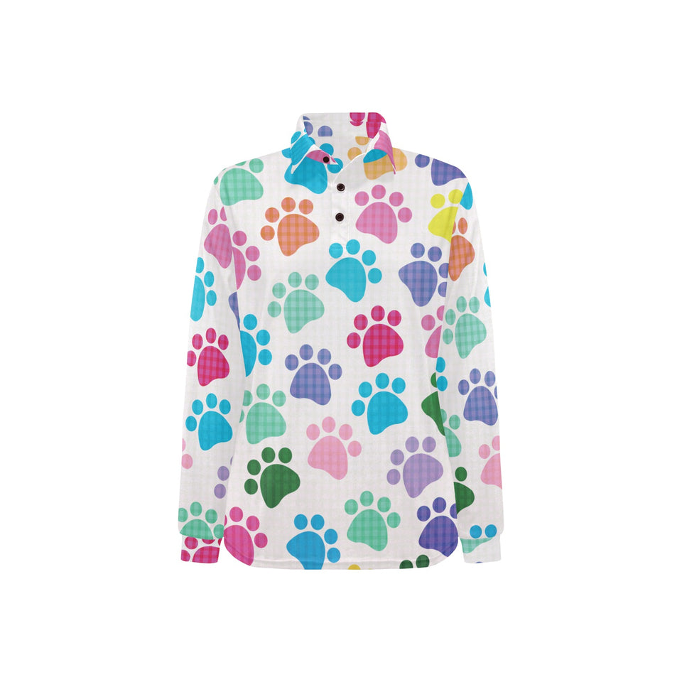 Dog Paws Pattern Print Design 01 Women's Long Sleeve Polo Shirt