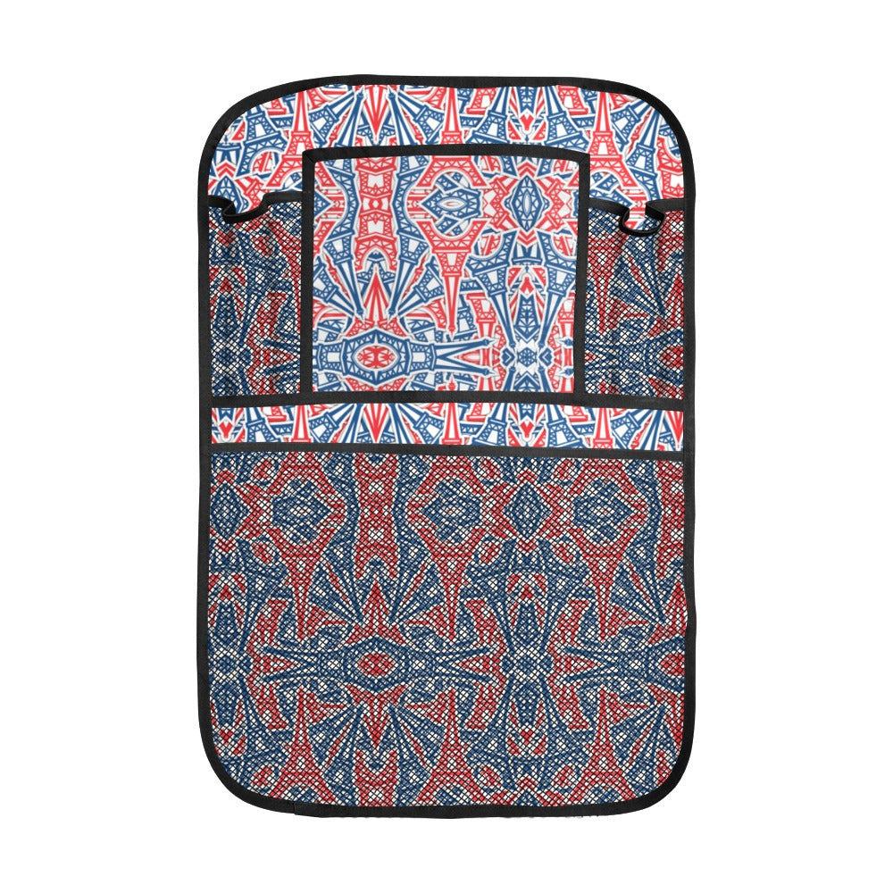 Blue Red Eiffel Tower Pattern Print Design 02 Car Seat Back Organizer