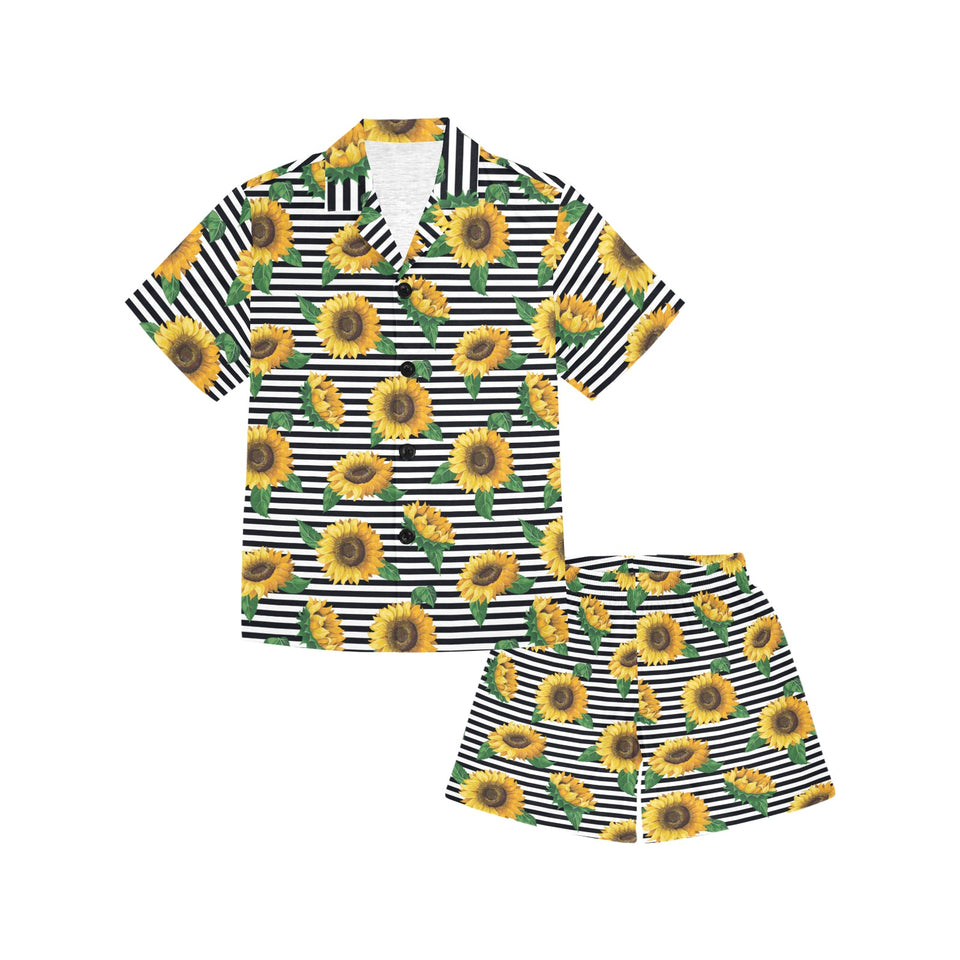 sunflowers ribbon background Kids' Boys' Girls' V-Neck Short Pajama Set