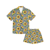 sunflowers ribbon background Kids' Boys' Girls' V-Neck Short Pajama Set