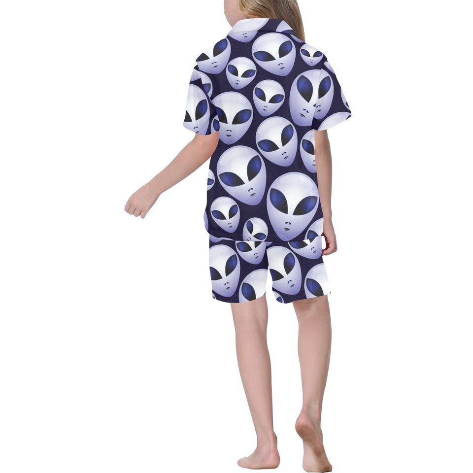 Alien Pattern Print Design 01 Kids' Boys' Girls' V-Neck Short Pajama Set