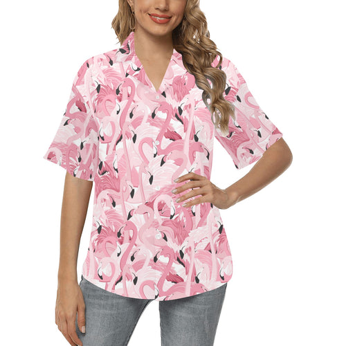 Pink flamingos pattern background Women's All Over Print Hawaiian Shirt