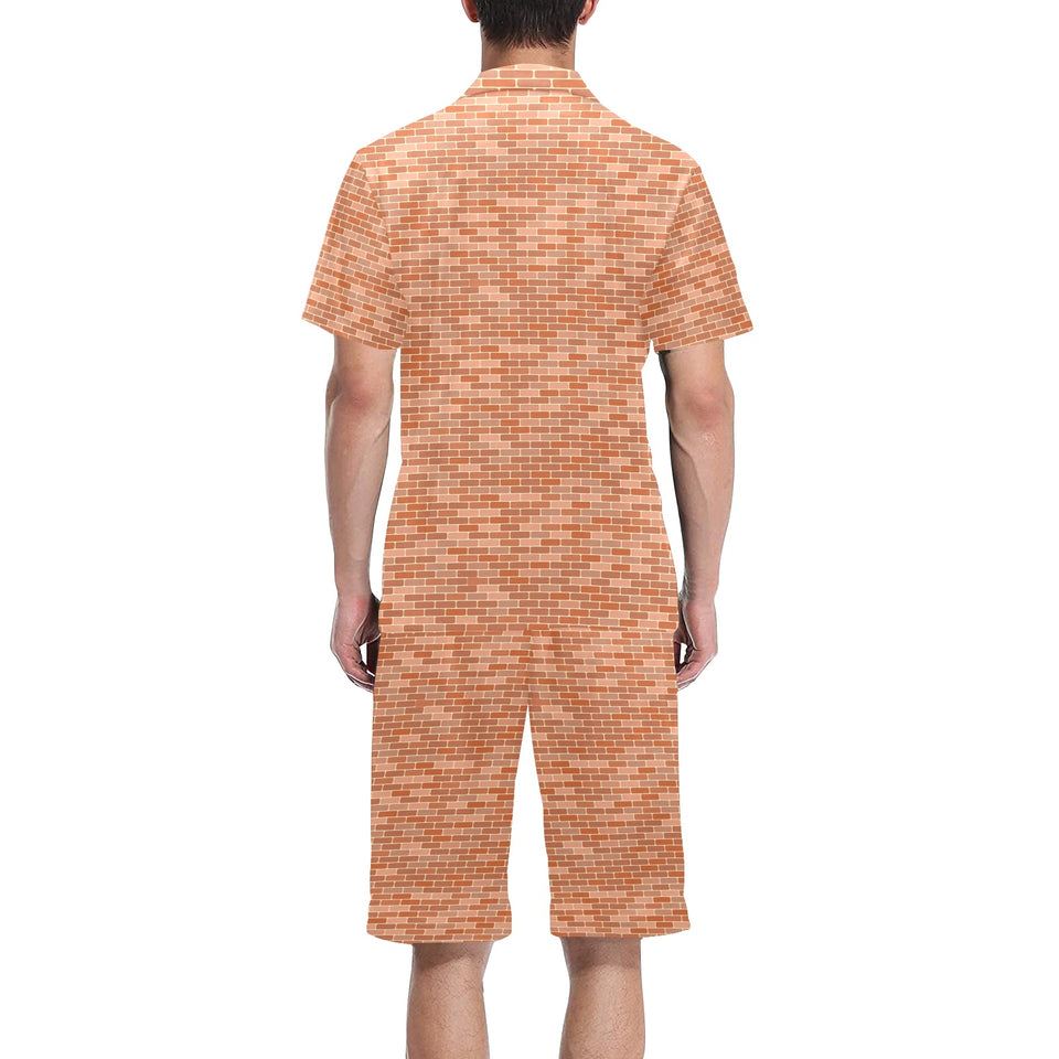 Brick Printed Pattern Print Design 02 Men's V-Neck Short Pajama Set