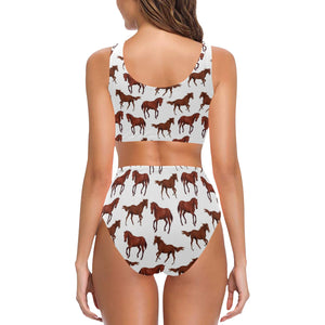 Horses running pattern background Chest Bowknot High Waisted Bikini Swimsuit