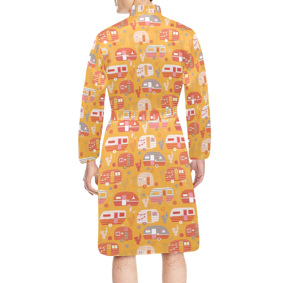 Camper Van Pattern Print Design 04 Men's Long Sleeve Belted Night Robe
