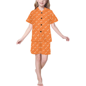 Engine Piston Orange Background Pattern Design 05 Kids' Boys' Girls' V-Neck Short Pajama Set