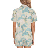 Bonsai bamboo stork japanese pattern cream theme Women's V-Neck Short Pajama Set