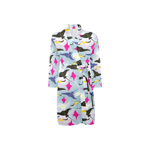 Stingray Pattern Print Design 01 Men's Long Sleeve Belted Night Robe
