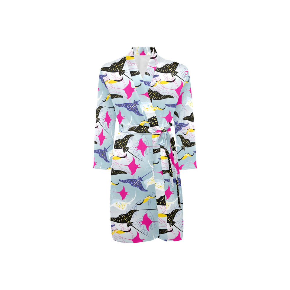 Stingray Pattern Print Design 01 Men's Long Sleeve Belted Night Robe