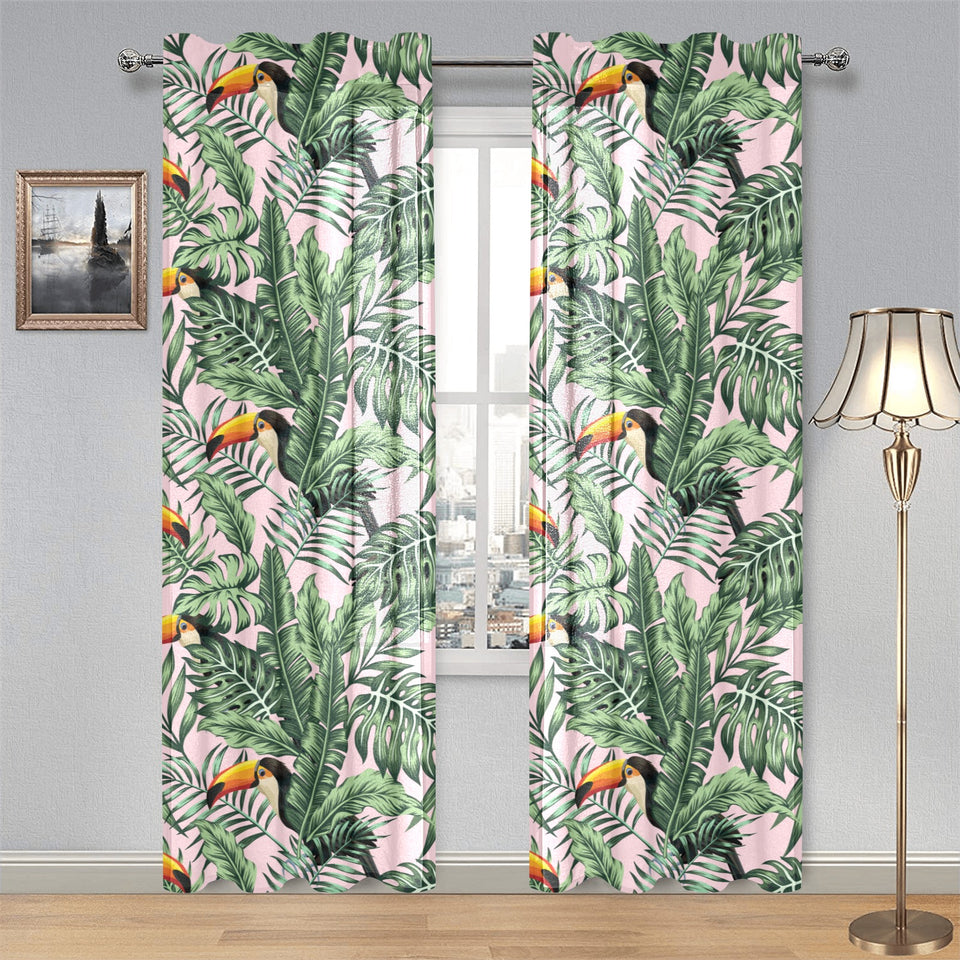 Toucan tropical green jungle palm pattern Gauze Curtain