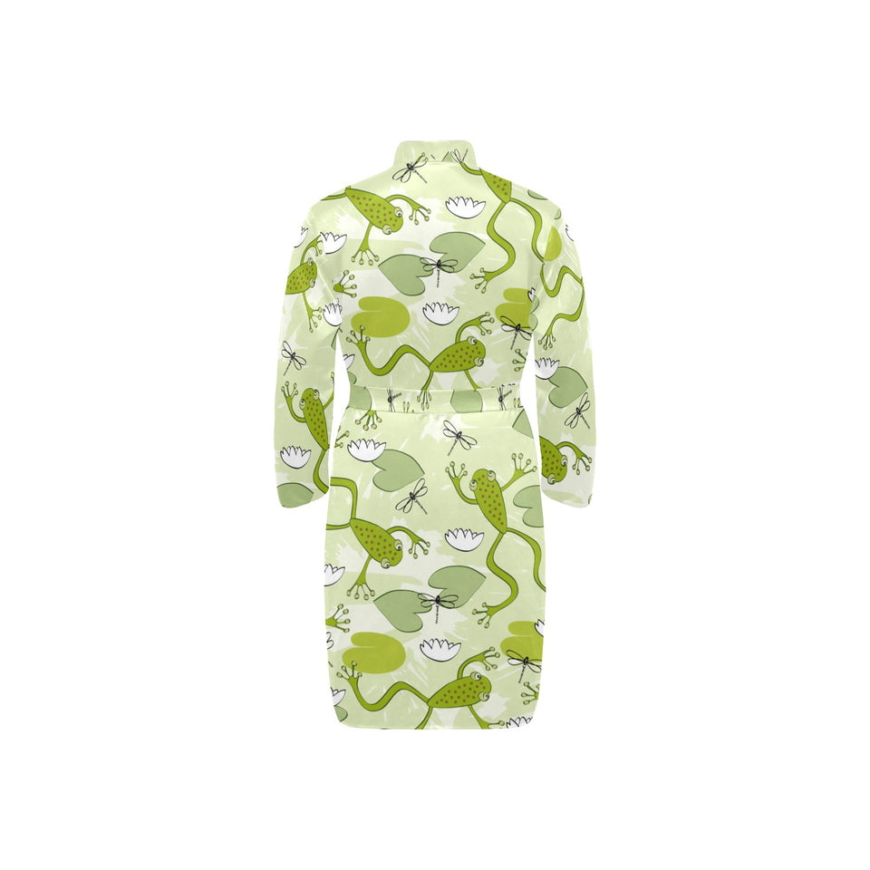 Cute frog dragonfly pattern Men's Long Sleeve Belted Night Robe