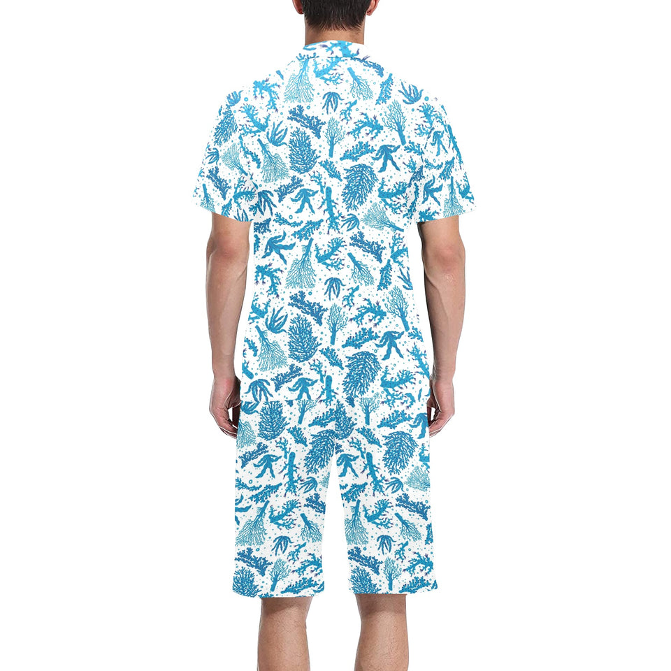 Coral Reef Pattern Print Design 01 Men's V-Neck Short Pajama Set
