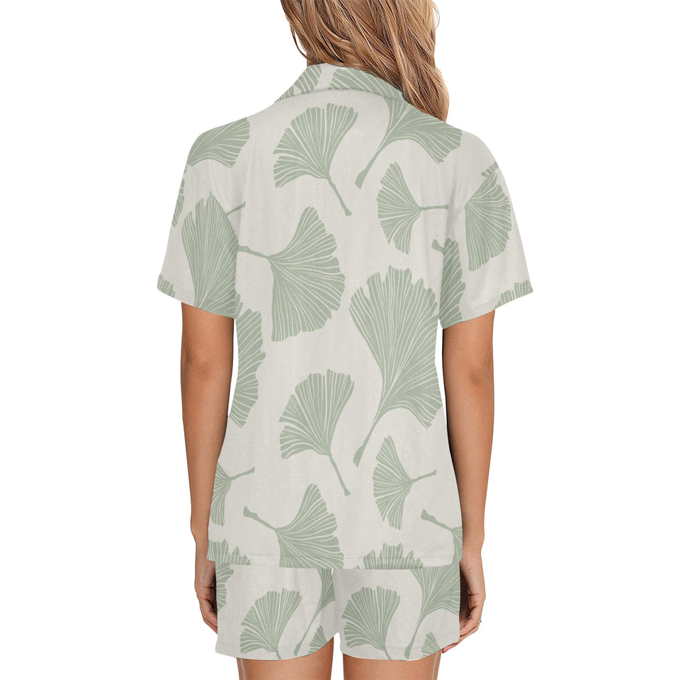 Ginkgo leaves pattern Women's V-Neck Short Pajama Set