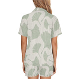 Ginkgo leaves pattern Women's V-Neck Short Pajama Set
