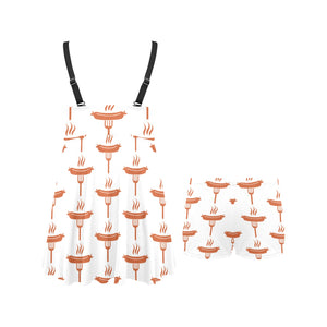 Sausage Pattern Print Design 05 Chest Sexy Pleated Two Piece Swim Dress