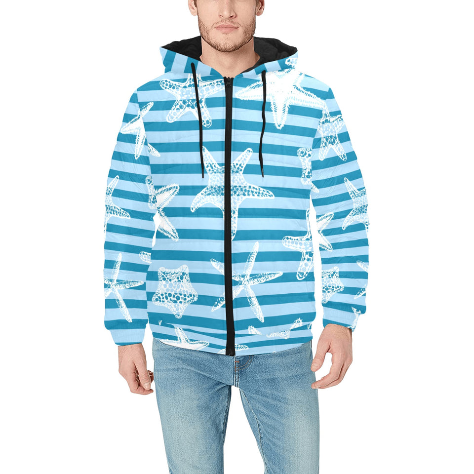 Starfish blue blackground Men's Padded Hooded Jacket