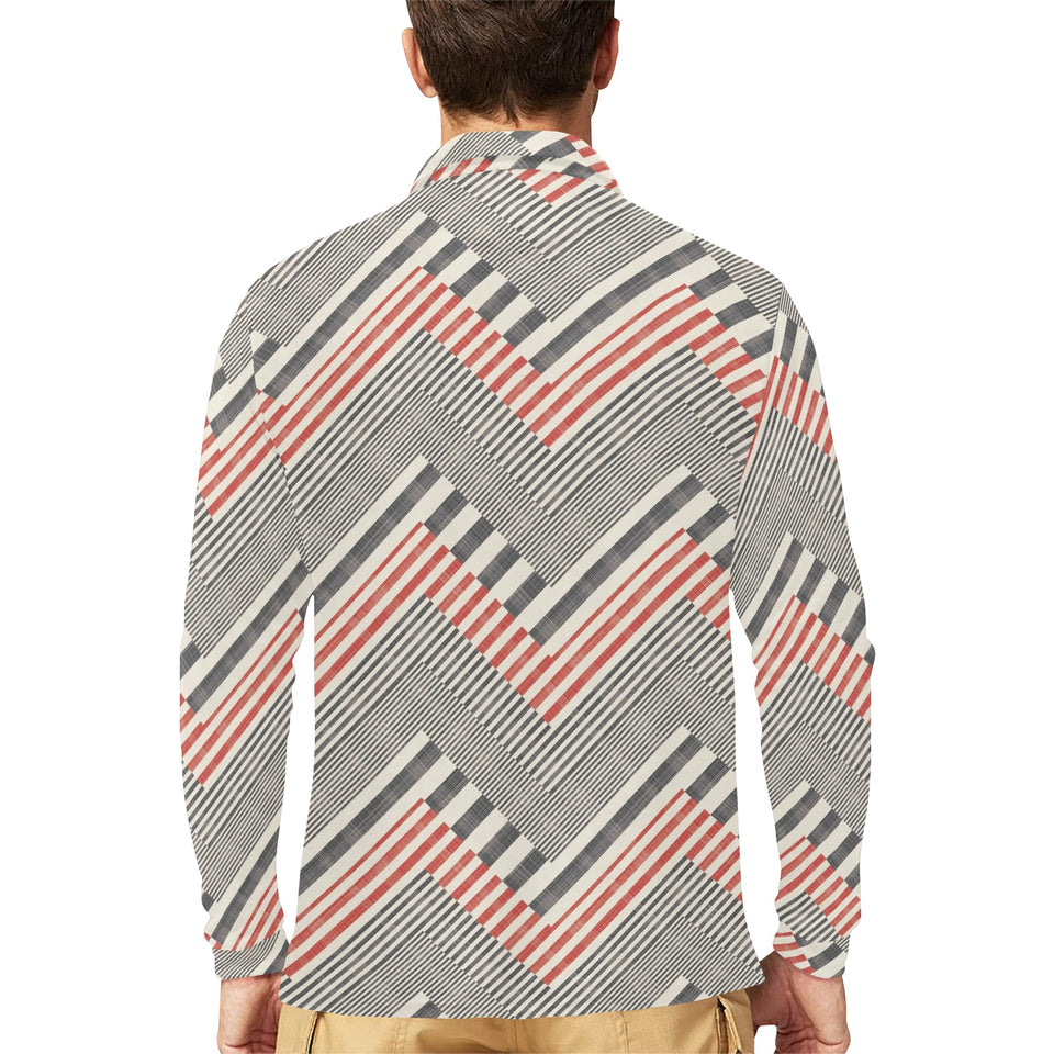 zigzag chevron striped pattern Men's Long Sleeve Polo Shirt