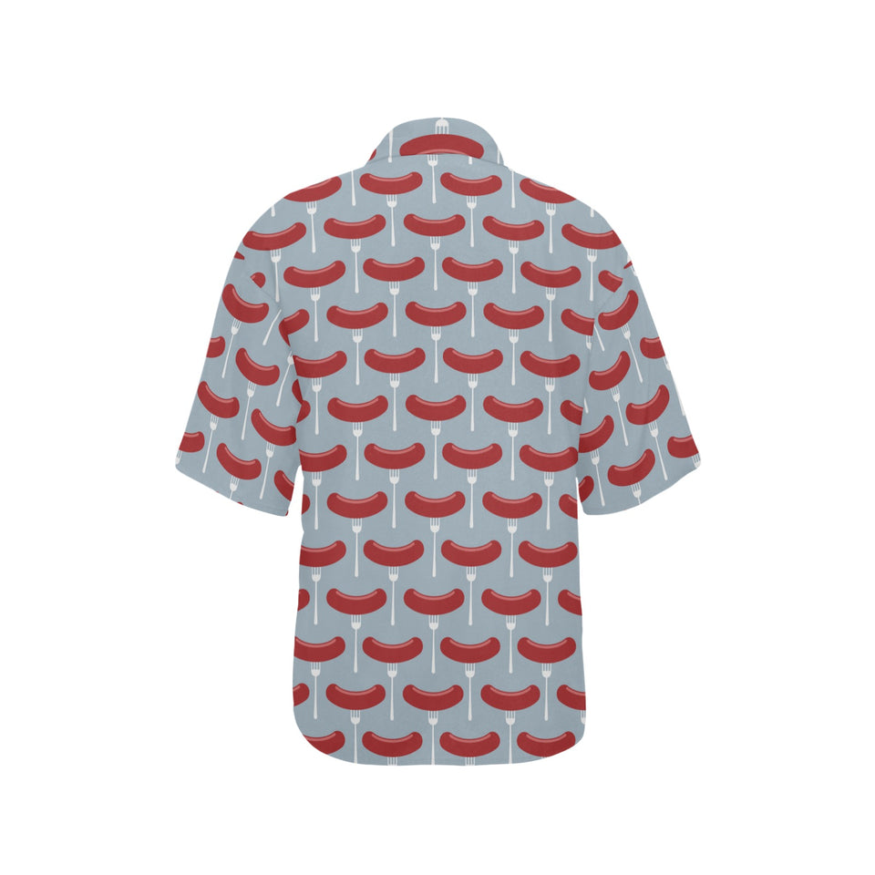Sausage Pattern Print Design 02 Women's All Over Print Hawaiian Shirt