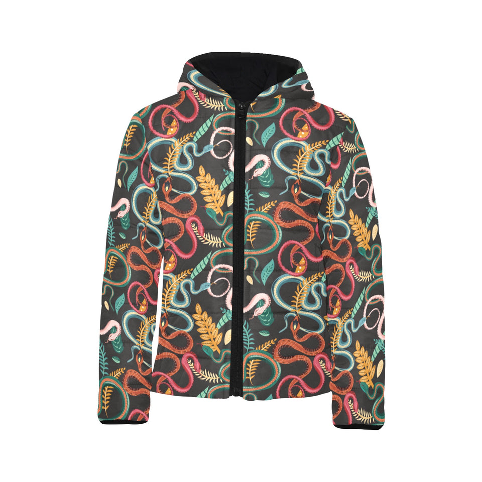Colorful snake plant pattern Kids' Boys' Girls' Padded Hooded Jacket