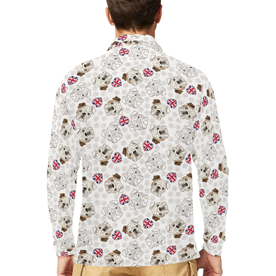 English Bulldog Pattern Print Design 01 Men's Long Sleeve Polo Shirt