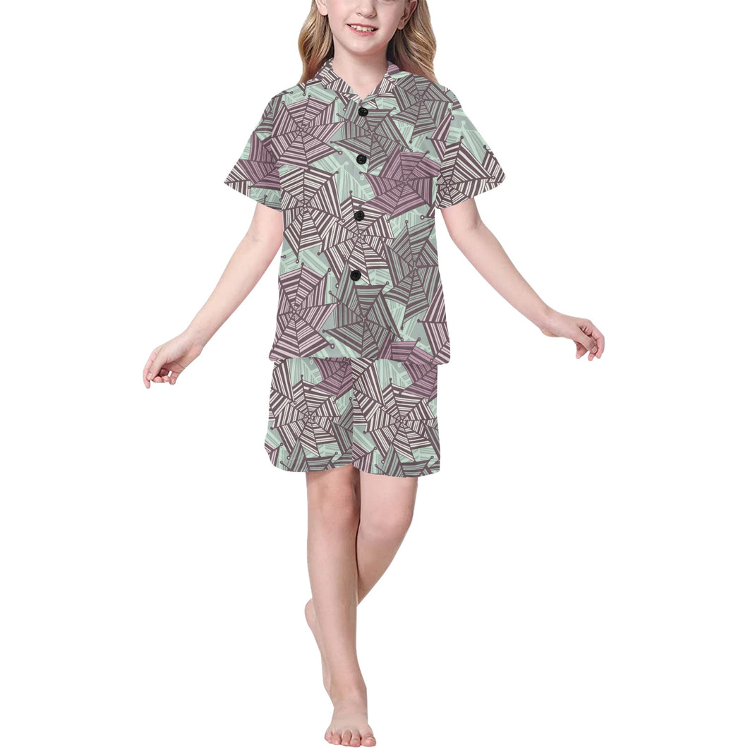 Spider web cobweb design color pattern Kids' Boys' Girls' V-Neck Short Pajama Set