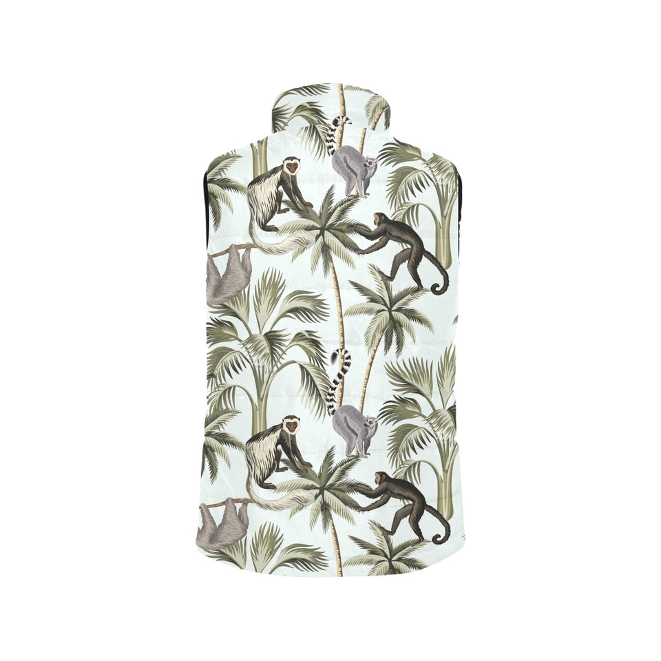 Monkey sloth lemur palm trees pattern Women's Padded Vest