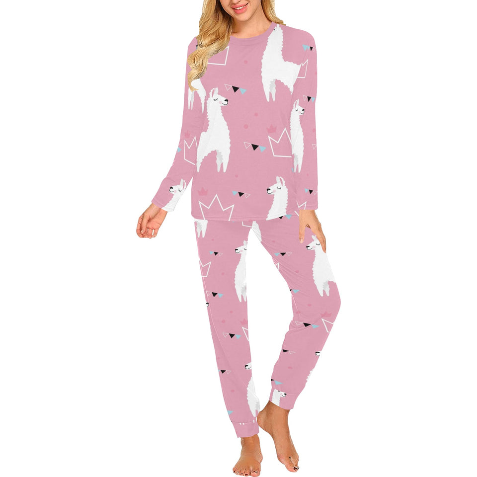 Llama Alpaca pink background Women's All Over Print Pajama Set