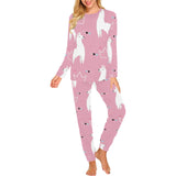 Llama Alpaca pink background Women's All Over Print Pajama Set