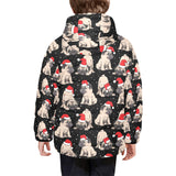 Christmas Pugs Santa_s red cap pattern Kids' Boys' Girls' Padded Hooded Jacket