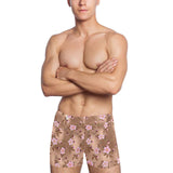 Pink sakura cherry blossom drak brown background Men's Swimming Trunks