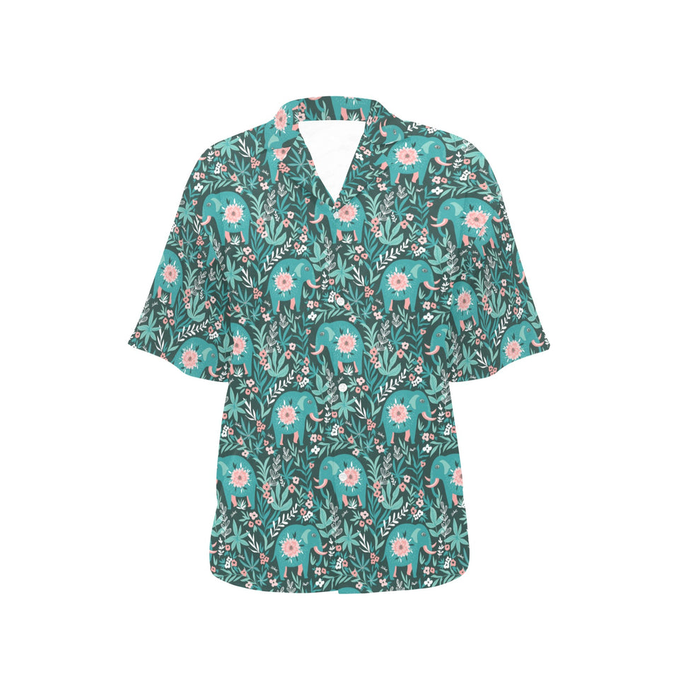 Elephants jungle pattern Women's All Over Print Hawaiian Shirt