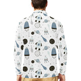 Hand drawn space elements space rocket star planet Men's Long Sleeve Polo Shirt