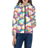 Colorful crow illustration pattern Women's Padded Hooded Jacket