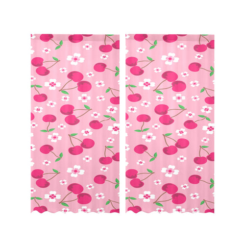 cherry flower pattern pink background Gauze Curtain