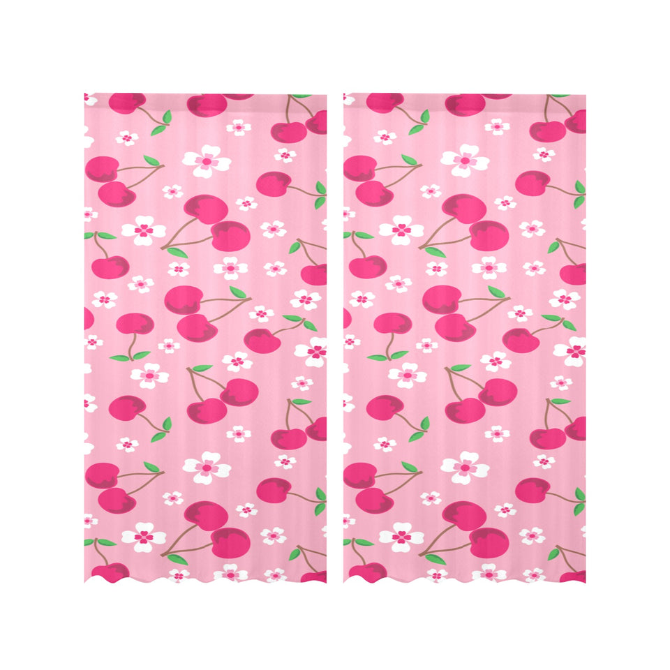 cherry flower pattern pink background Gauze Curtain